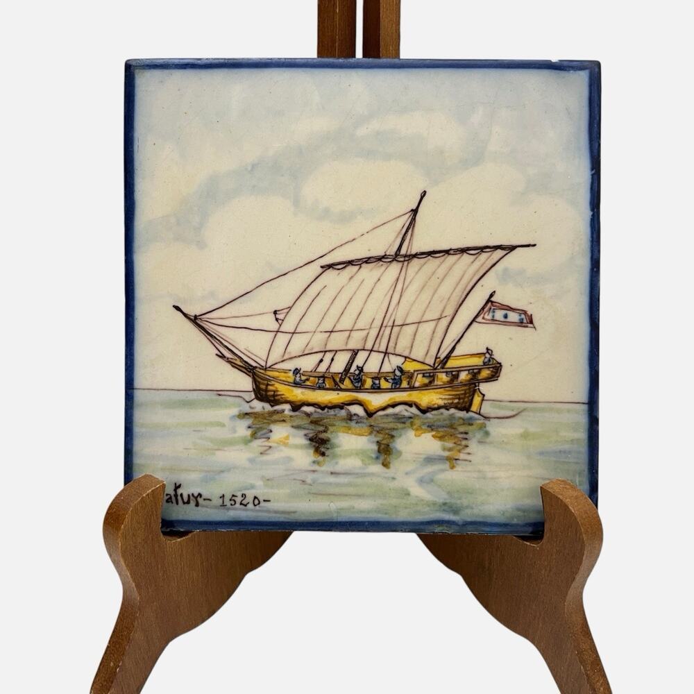 Battistini Art Tile Maria de Portugal 1520 Portuguese Sailing Ship Home Decor